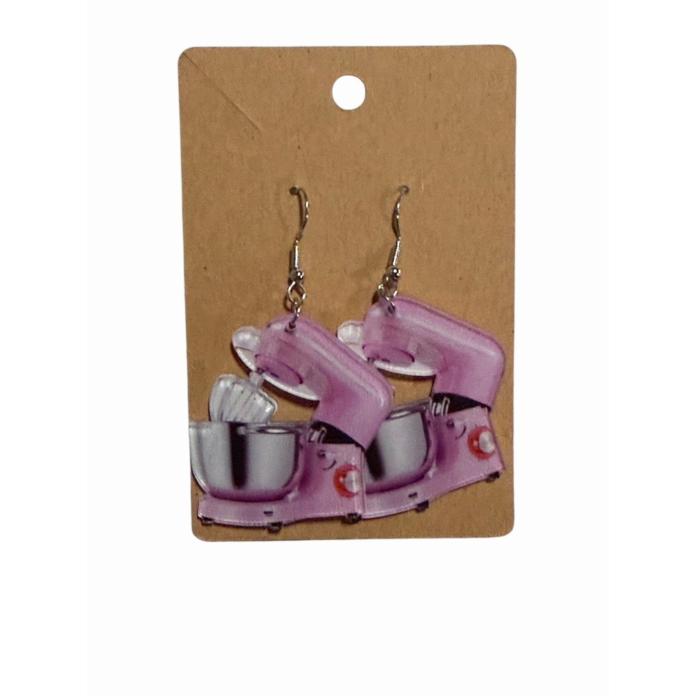 Pink Kitchen Stand Mixer Drop Earrings Novelty Baking Jewelry Acrylic Dangle